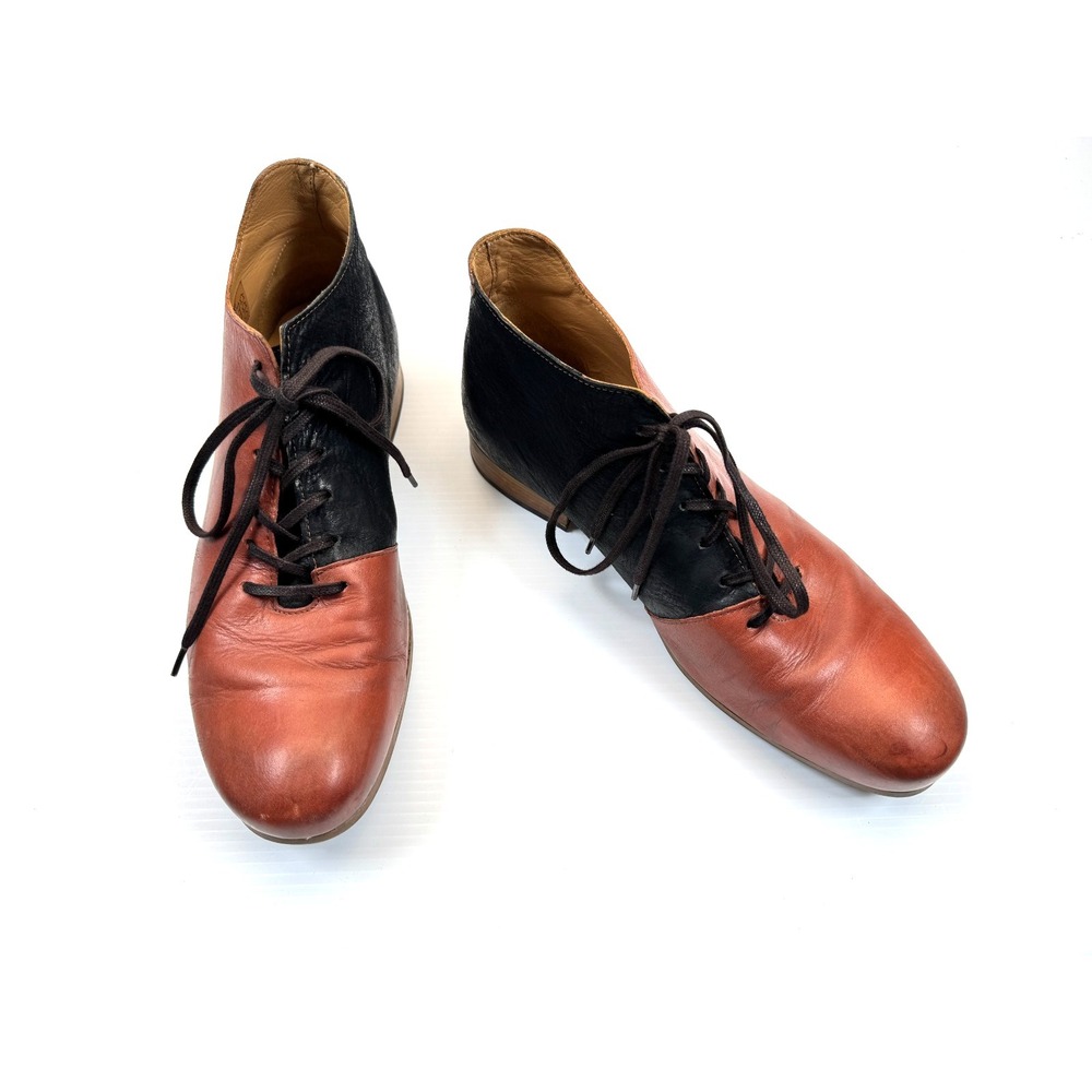 John Fluevog Radio CJRT Lace-up Ankle Boots Women 10 Leather Comfort Rusty Brown - Picture 1 of 16